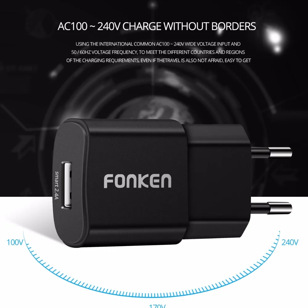 FONKEN 2.4A الذكية شاحن يو اس بي 5 فولت 2A 1A الهاتف شاحن العالمي الجدار شاحن سريع شحن الروبوت المحمول تهمة الطاقة محول FONKEN 2.4A الذكية شاحن يو اس بي 5 فولت 2A 1A الهاتف شاحن العالمي الجدار شاحن سريع شحن الروبوت المحمول تهمة الطاقة محول