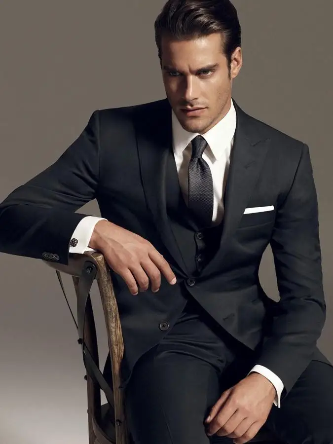 Custom Made Wedding Suits For Men two Button grey charcoal Tuxedos Designs Mens Peak Lapel Groom(Jacket+Pants+vest+Tie) | Мужская одежда