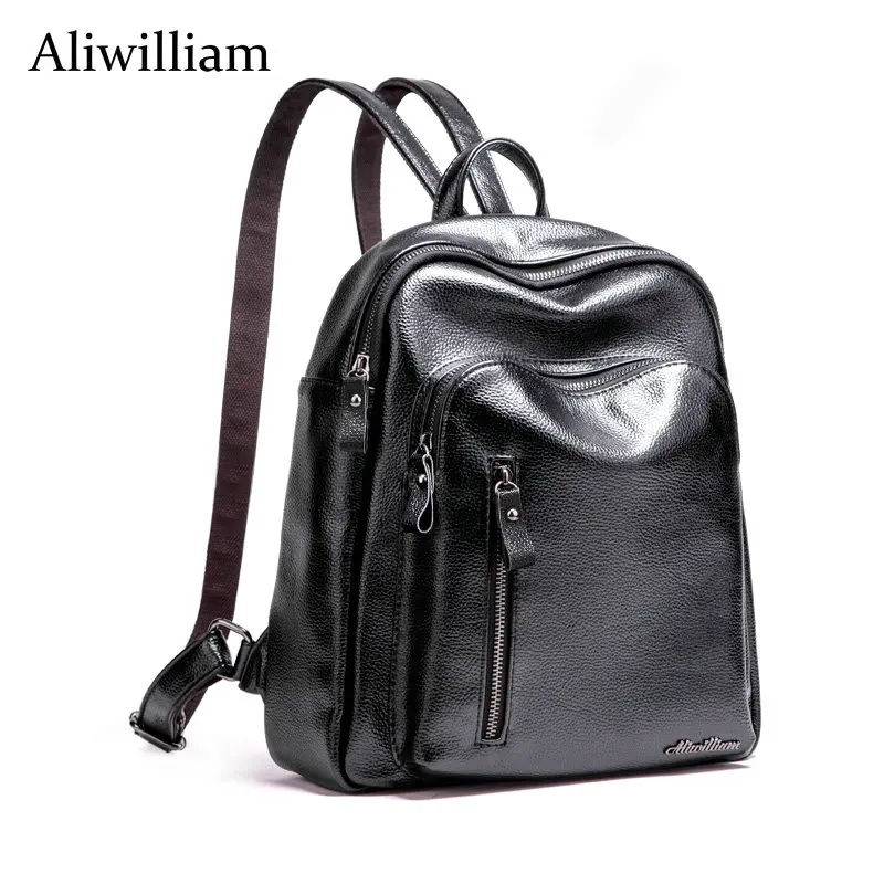 Aliwilliam New Fashion Genuine Leather Backpack Women Bags Preppy Style Backpack Girls School Bags Zipper Shoulder