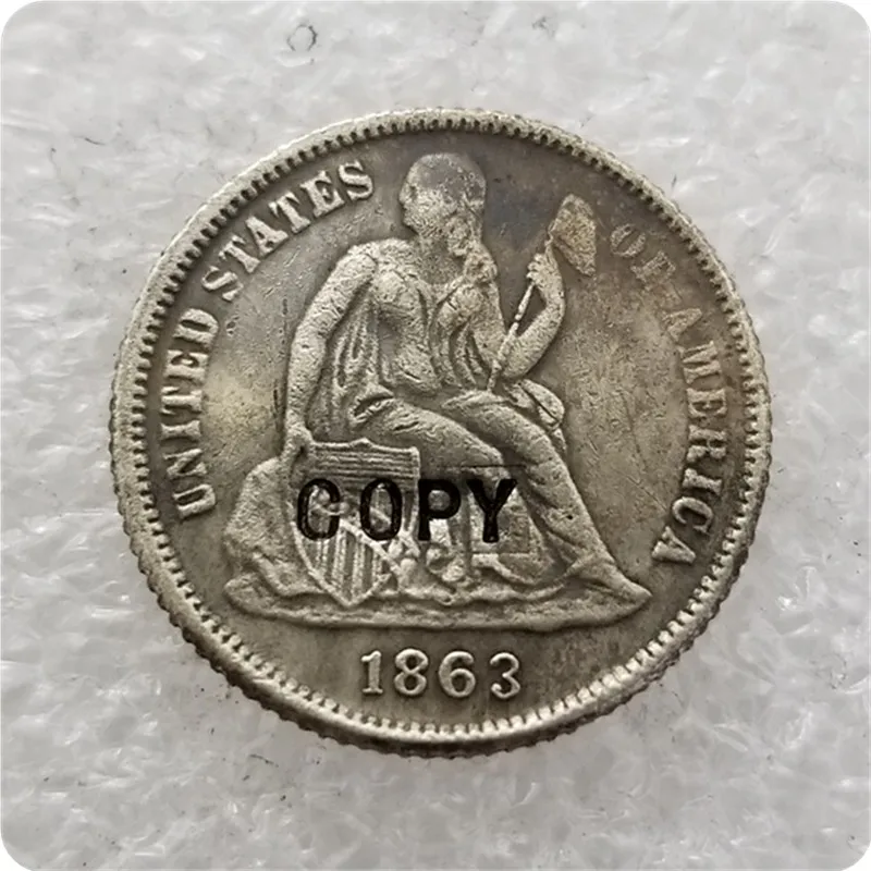 1863-P США(1860-1881) P, O, S десятицентовая монета с изображением сидящей свободы копии монет - Цвет: 1863-P