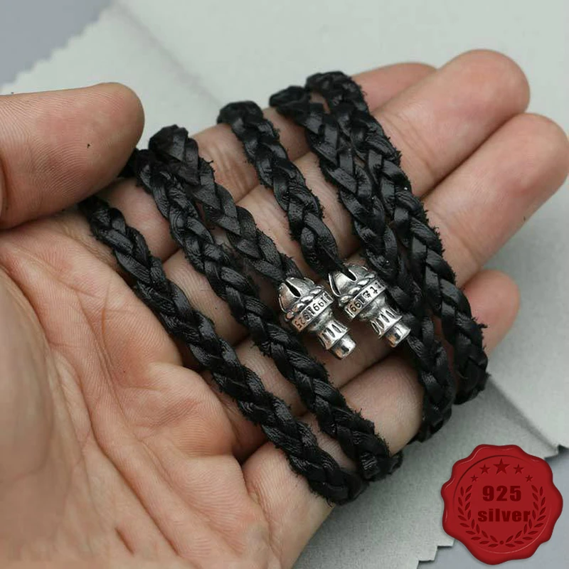 

925 sterling silver necklace retro punk hip hop rock style personality leather rivet shape sweater chain gift 2018 new hot sale