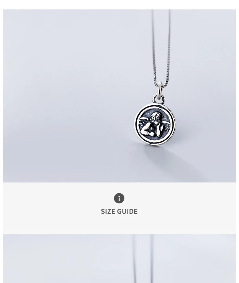 Vintage Sterling Silver Angel Necklace S925 Retro Round Coin Pendant Necklaces For Women Jewellery Collar De Moneda Bijoux 2019 (3)