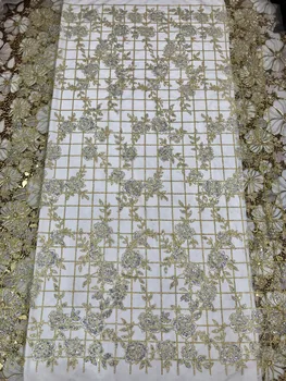 

Silver and gold French Tulle Glitter Lace Fabric For Wedding Dress best quality nigerian embroidery net lace fabric