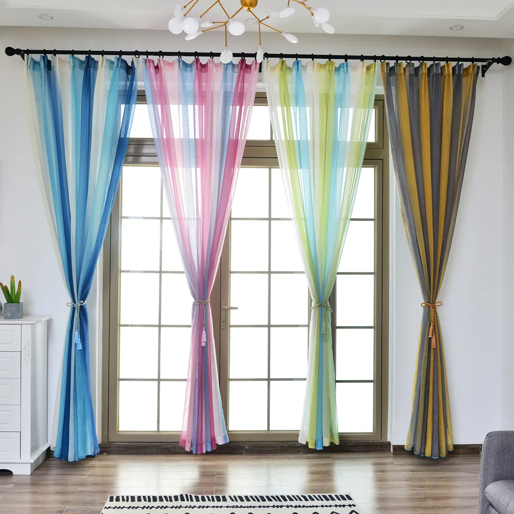 Colorido Arco Iris hermosa cortina de ventana para sala de estar 3D verde azul tul ventana tratamientos elegantes Cortinas de dormitorio