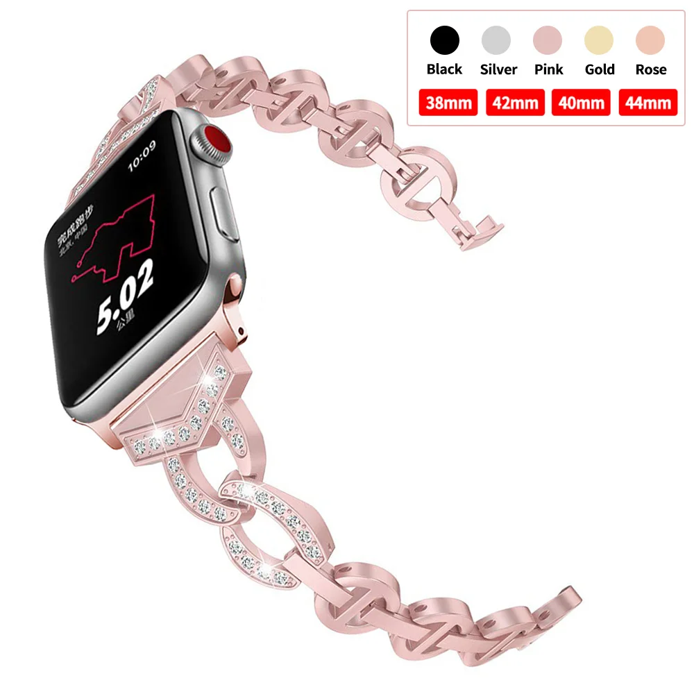 

Women Bracelet Strap for Apple Watch Band 38mm/42mm/40mm 44mm Diamond Stainless Steel Wrist Belt for iwatch 4 3 2 Metal