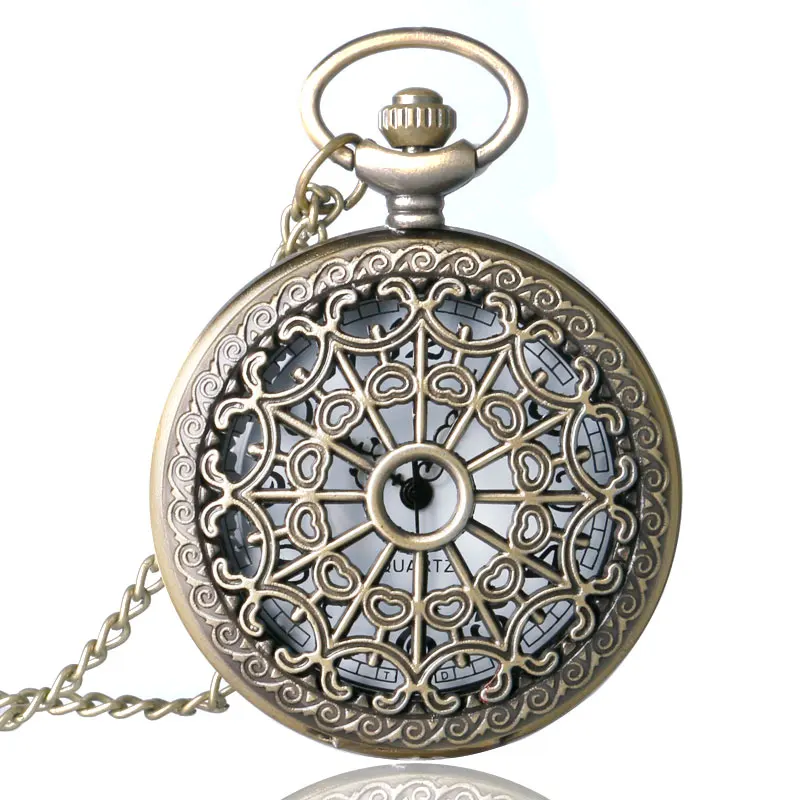 Бронза Винтаж кварцевые карманные часы паутина полые фьюжн кулон Цепочки и ожерелья для человека Для женщин девочек Подарки на день