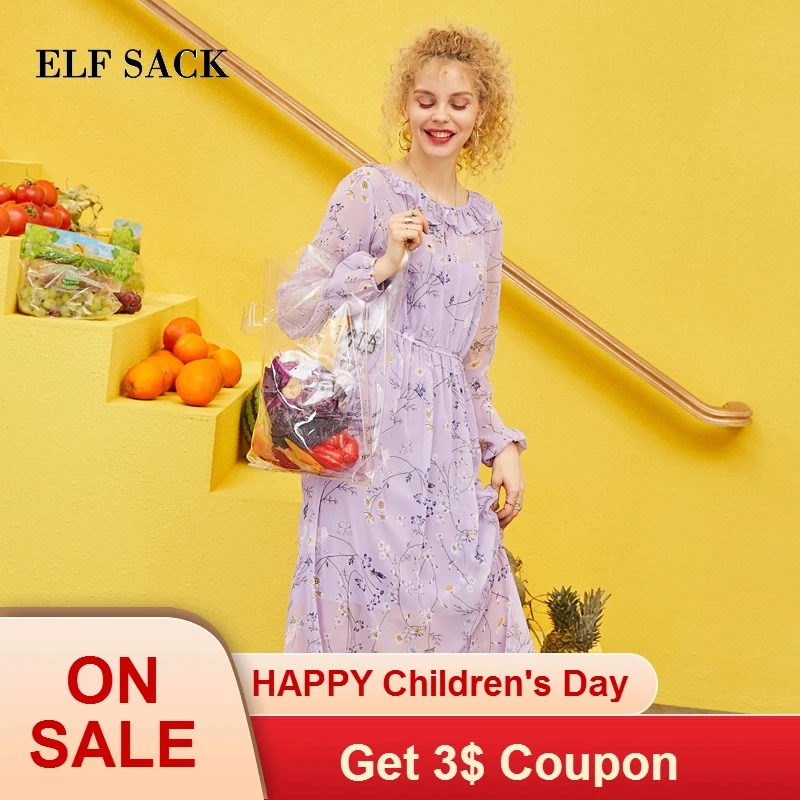 

ELF SACK 2019 Summer Dress Floral Chiffon Ruffle Women 2 Pieces Set Bohemian O-Neck Ladies Women Dresses Streetwear Vestidos