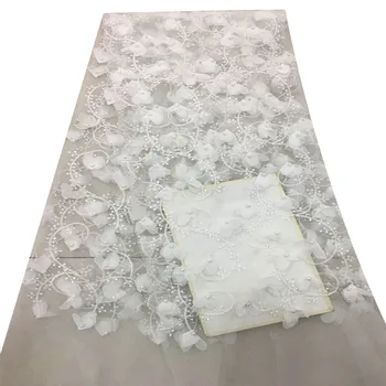 

Modern French 3D Flowers lace fabric with beaded Stylish African beaded mesh lace fabric for elegant dress A417-1