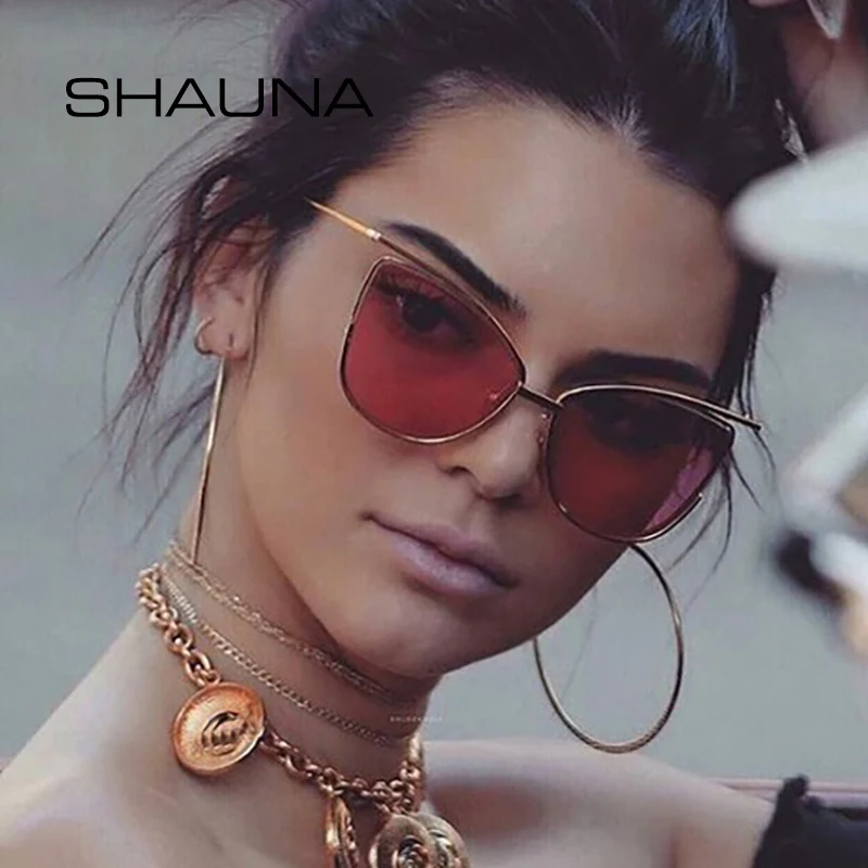 SHAUNA классические металлический каркас Для женщин кошачий глаз солнцезащитные очки мода Для мужчин прозрачный красный объектив оттенки UV400