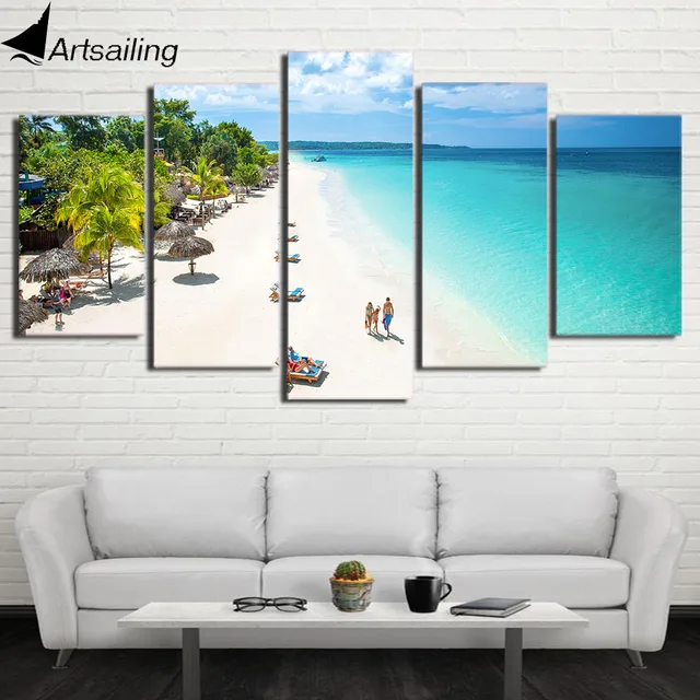 Hd Dicetak 5 Piece Kanvas Seni Pantai Tropis Lukisan Biru Laut Hd Dicetak 5 Piece Kanvas Seni Pantai Tropis Lukisan Biru Laut Dinding Untuk Ruang Tamu Home