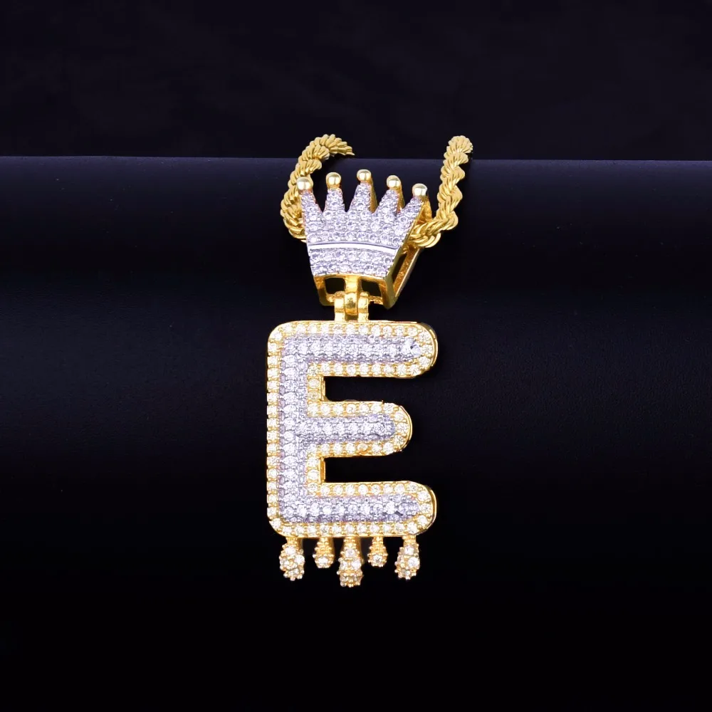 На заказ имя Корона под залог фиолетовый капельного инициалы пузырь буквы Золото Серебро ожерелья и кулон AAA циркония для мужчин хип