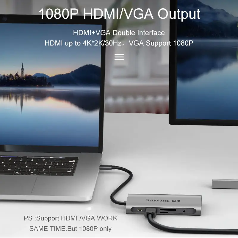SAMZHE USB HUB Type C to HDMI RJ45 Card Reader Adapter USB3.0 Hub for MacBook Samsung Galaxy S9/Not