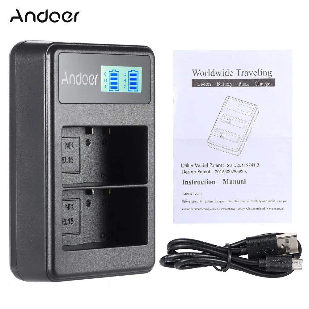 

Andoer EN-EL15 LED Display Rechargeable Li-ion Battery Charger with USB Cable for Nikon 1 V1 D600 D610 D750 D800 D810 D810A ect