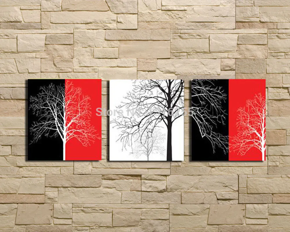 handpainted wall paintings home decorative 3pcs set modern red