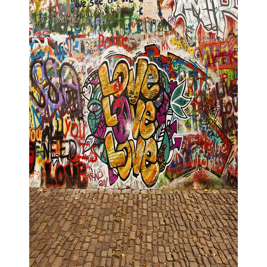 

Vinyl Photography Background Street Graffiti Love Computed Printed Art Valentine's Day Backdrops for Photo Studio S-2157