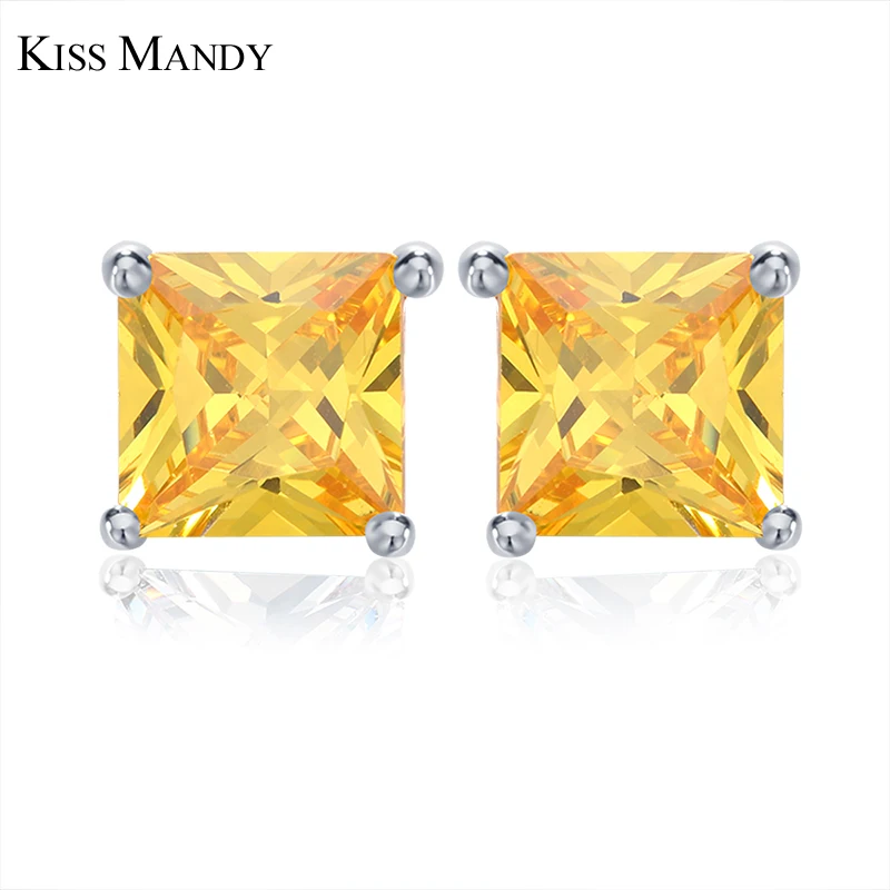 KISS Mandy 1 чистый карат/фиолетовый/желтый фианит цветные серьги гвоздики цвета