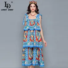 LD LINDA DELLA Runway Designer Summer Dress increspature da donna a strati stampa floreale Casual Holiday Holiday Dress vestido