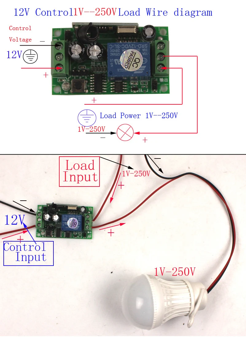 12V 1CH 433MHz Universal Wireless Switch Remote Control Switch RF Relay Receiver Module Learn Code 433MHz315MHz-1