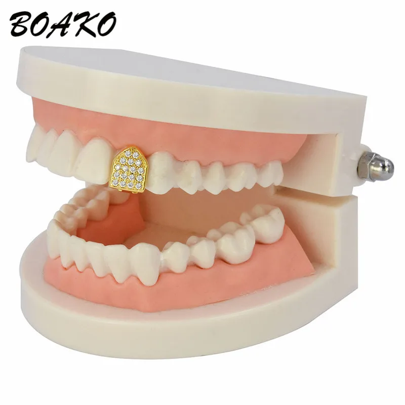 BOAKO Bling Teeth Grillz Топ и низ CZ грили зубные хип-хоп вампирские зубы шапки гриль рот Украшения для тела раппер вечерние подарок 1 шт