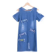 Сексуальное платье из джинсовой ткани, украшенное бисером, женское винтажное платье трапециевидной формы с вышивкой, сарафан в стиле пэчворк, пляжные вечерние платья, короткие платья синего цвета, Vestidos D74902J