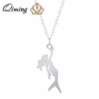 QIMING Summer Style Gold Mermaid Necklace For Women Bride Fashion Jewelry Silver Beach Sea-maid Mermaid Pendant Necklace Bijoux