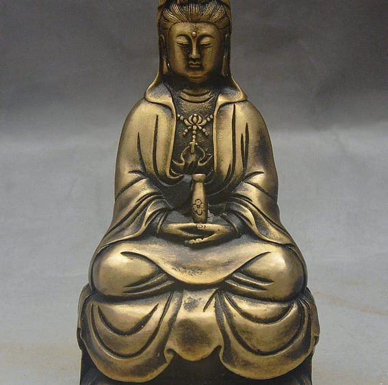 

8" Old China Buddhism Bronze Kwan-Yin Bodhisattva Bottle GuanYin Goddess Statue