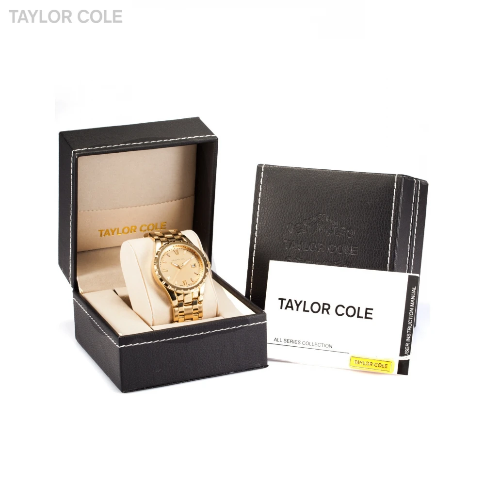 

Luxury Leather Box Taylor Cole Quartz Slim Round Analog Stainless Steel Bracelet Auto Date Women Watches montre femme /TC023-028