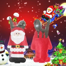 6Pcs lot Christmas Gift Santa Claus Knife Fork Holder Tableware Bags Dining Restaurant Table Decoration Christmas