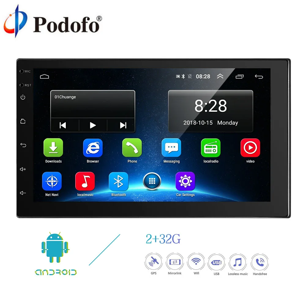 

Podofo Car Multimedia Player GPS Android 6.0 2 Din Car Radio Touch Screen Bluetooth MP5 Player 2G + 32G Autoradio Backup Camera