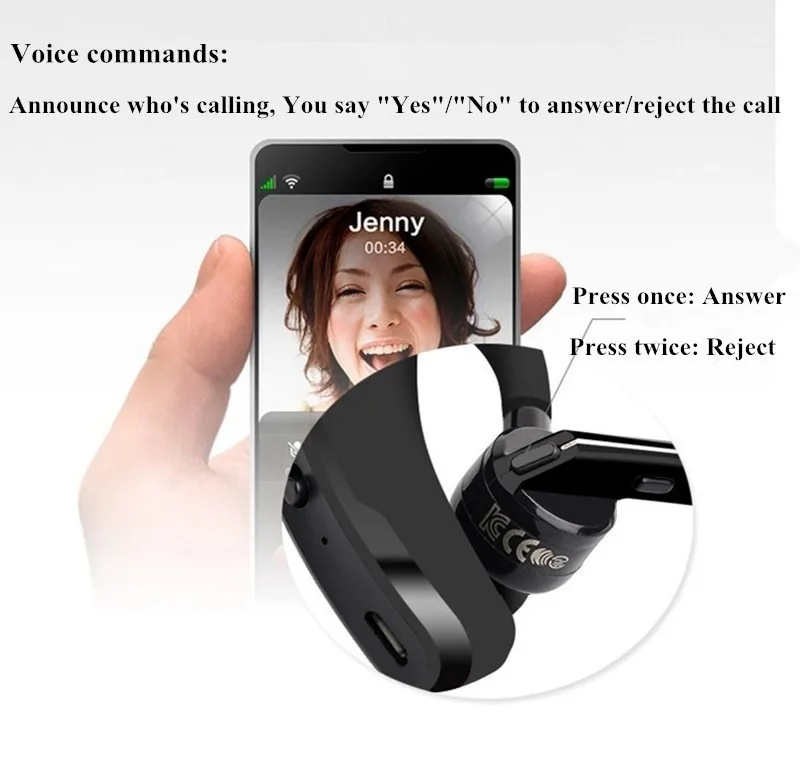 Business Bluetooth Earphone V8 Noise Cancelling Voice Control Handsfree Wireless Headset Headphone Sports Running Office Headset (6)