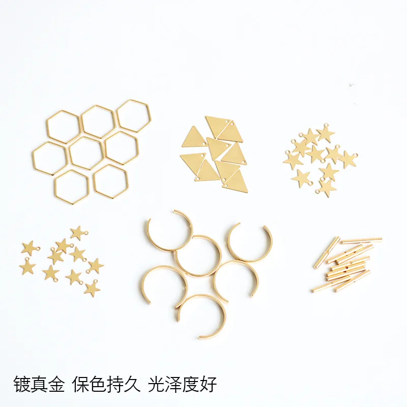 

50pcs High Quality Gold Color Copper Hollow Hexagon Star Triangle Charms Pendants for DIY Earring Jewelry Findings Accessories