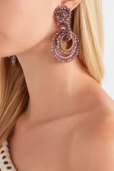 Богемный имитация жемчуга; ожерелье шелк Длинные серьги барокко ювелирные изделия Преувеличение Женщины фу серьги вечерние