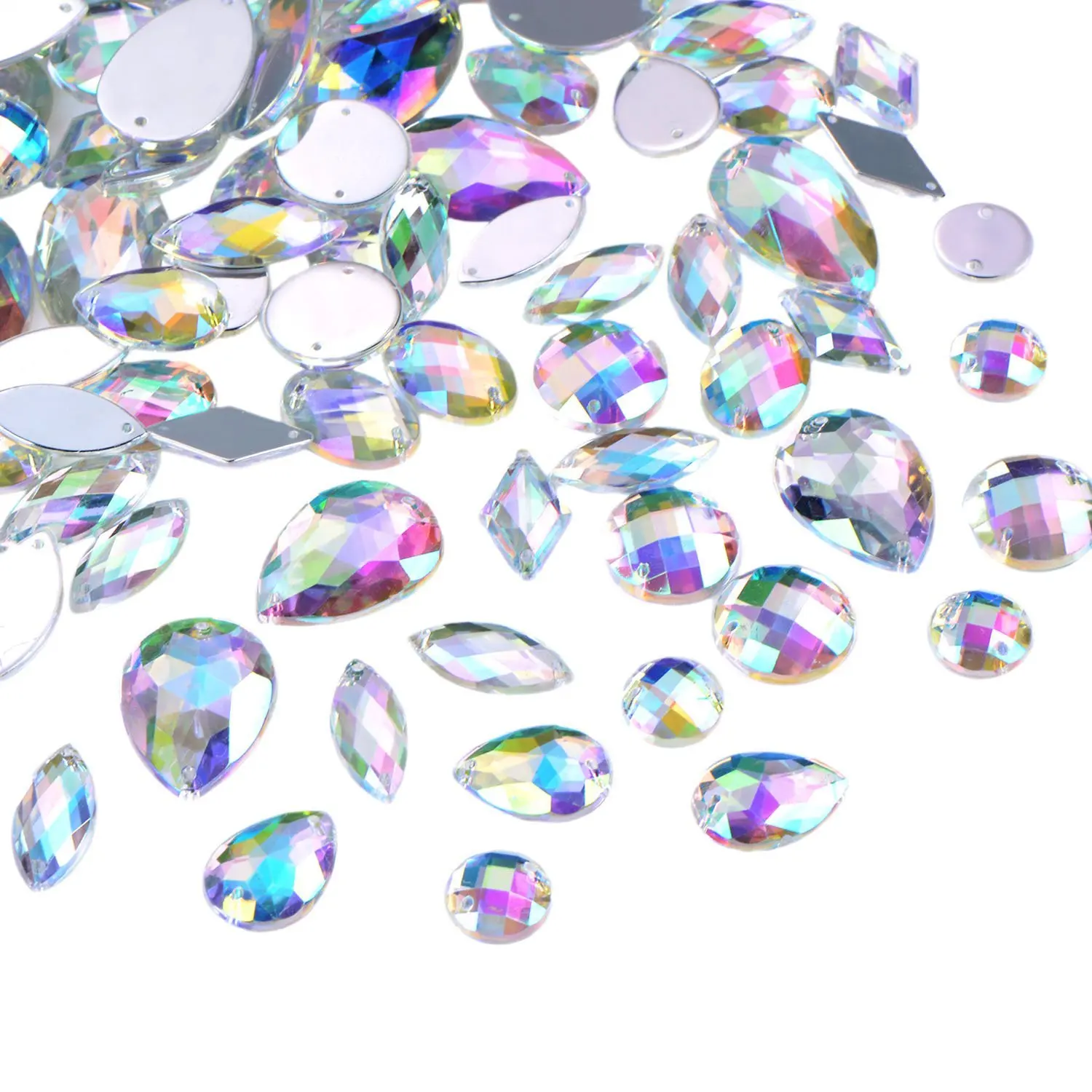 108 Pieces AB Clear Gems Acrylic Sew On Rhinestones Faceted Flatback