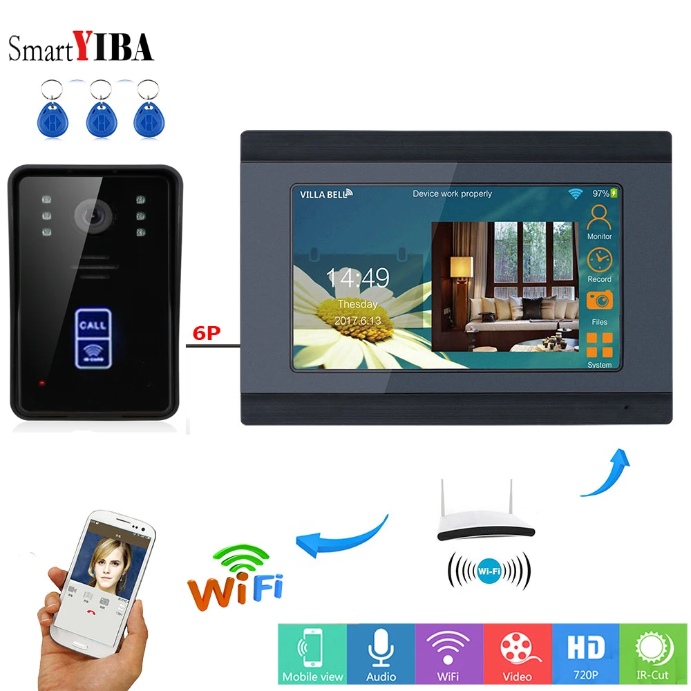 #*Cheap SmartYIBA APP Remote Control RFID Video Intercom 7 Inch Monitor Wifi Wireless Video Door Phone Doorbell Unlock Intercom System