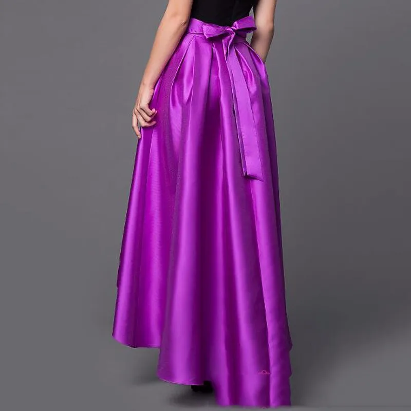 Hi Lo женские юбки фиолетовая плиссированная юбка с бантом на заказ макси юбка для женщин Saias Das Mulheres