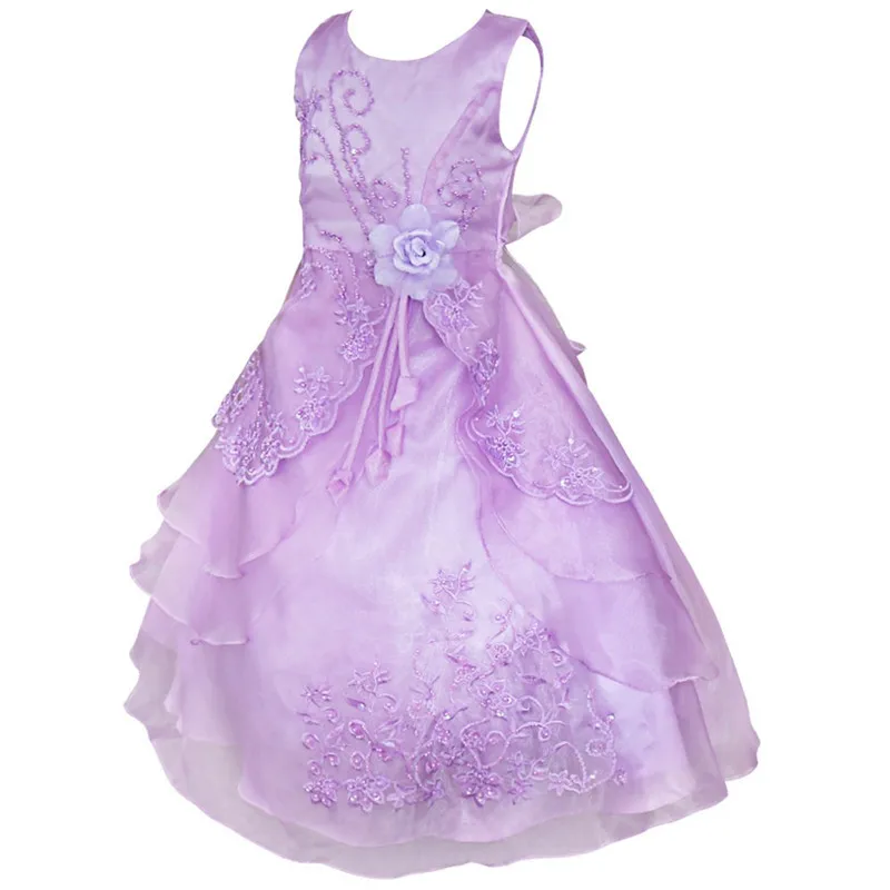 Детское вышитое платье с цветочным узором для девочек для праздничной вечеринки свадьбы платье подружки невесты вечернее платье платье на выпускной платье принцессы платья на официальное мероприятие длинное платье для детей 4-14 лет - Цвет: Lavender