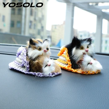

YOSOLO Car Ornament Plush Mother Cat and Kitten Dolls Cute Automobiles Interior Dashboard Kids Toys Car Styling Decorations