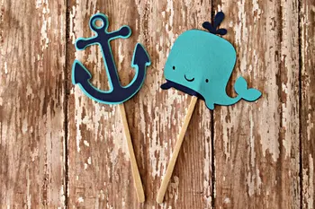 

Whale and Anchor Cupcake Toppers nautical Wedding Food Picks Bridal shower Bachelorette party decorations