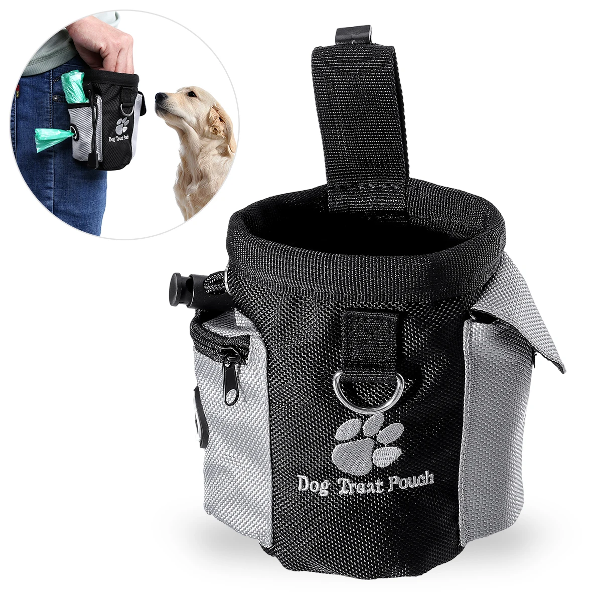 

UEETEK Mini Outdoor Portable Dog Treat Pouch Pet Training Waist Bag Drawstring Carries Pet Food Snack Reward Waist Bag