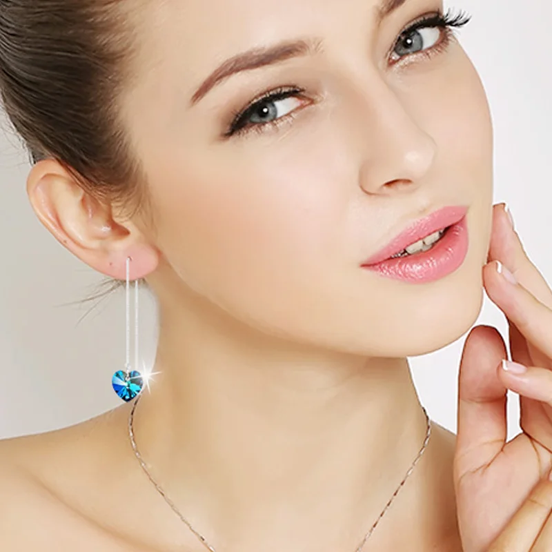 Женские серьги подвески из серебра 925 пробы с фианитами|dangle earrings|925 sterlingear threads |