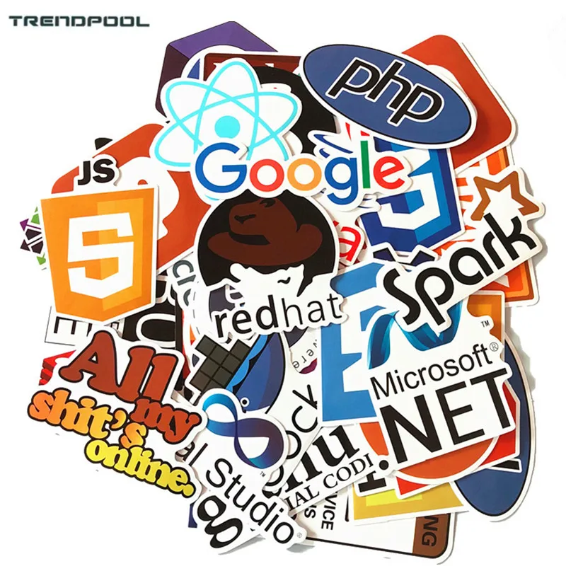50Pcs DIY Stickers of Internet Java JS Php Docker Bitcoin Html Cloud Programming Language APP Logo Funny Stickers For Laptop Car
