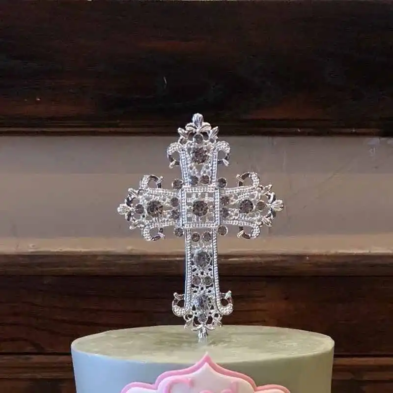 Cross Cake Topper Stand Religious Wedding Baptism Christening First Communion Birthday Girl Boy Confirmation Decoration Supplies