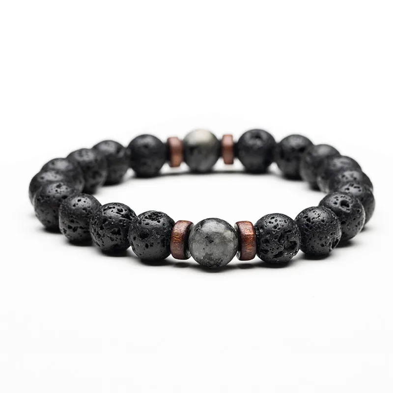 Volcanic stone 3-10m Черный Браслет из лавового камня мала Панк ручной работы 8 мм и 10 мм деревянная вулканическая Цепочка Из Бисера мужские браслеты Подарки для мужчин - Окраска металла: Volcanic stone 3-10m