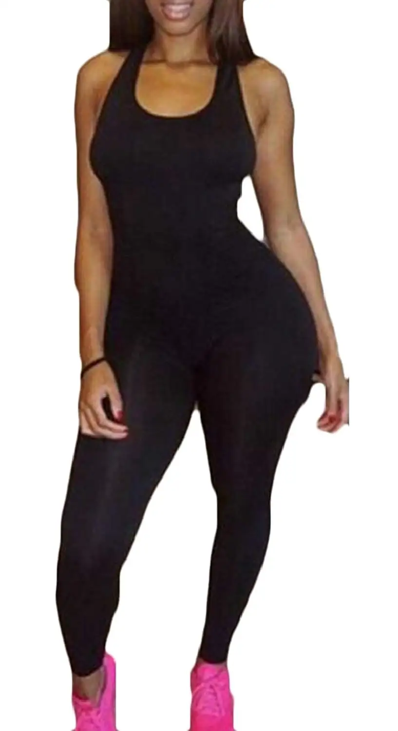 Womens Solid Basic Sleeveless Bodycon Tank Jumpsuit Romperin Jumpsuits