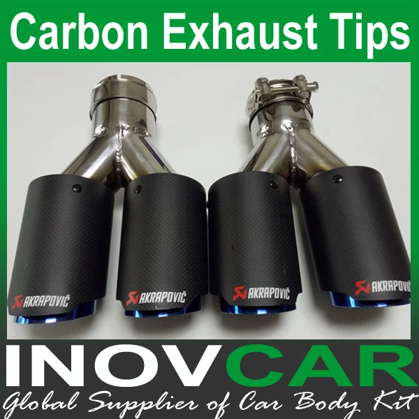 One Pair Y Model Akrapovic Car Exhausts Dual End Tips Mat Carbon Fiber