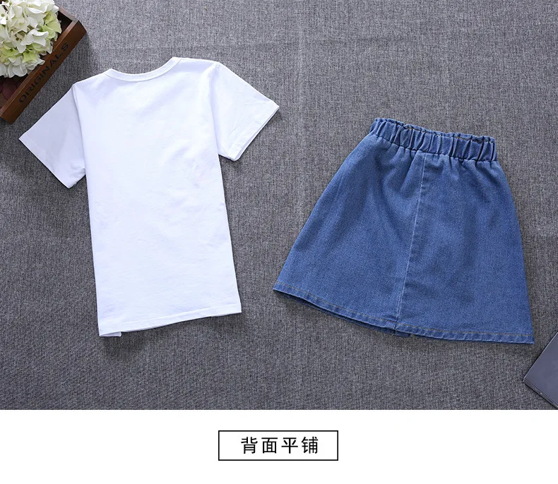 3-12 y girls summer outfits 2018 kids girls clothes set short sleeve floral t-shirt jeans skirt girl sets 12 year  (8)
