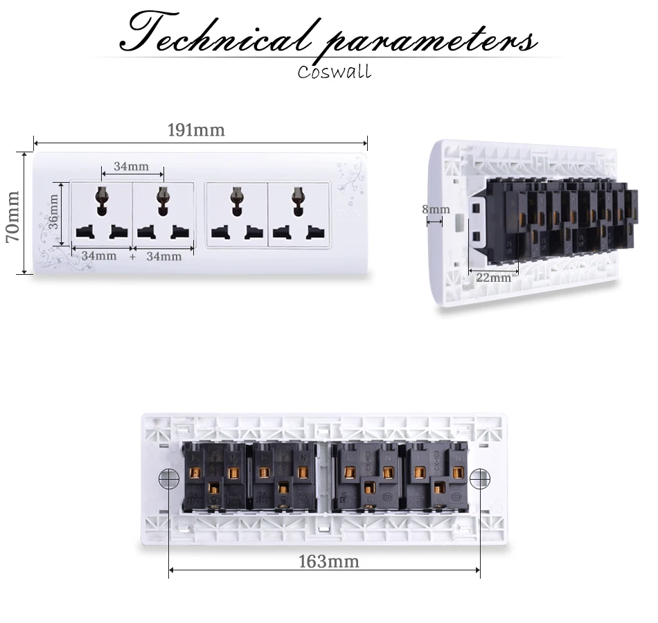 COSWALL 4 Way электрическая розетка США и Таиланд стандартный штекер простой стиль электрическая розетка в стену с детской защитной дверью