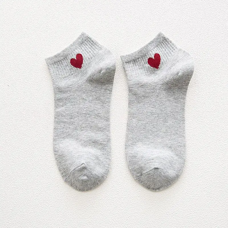 Halajuku/милые Простые Женские носки с красным сердцем в духе колледжа; теплые удобные хлопковые носки на весну и лето - Цвет: as picture