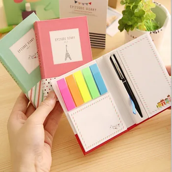 

Kawaii Stationery Hardcover Memo Pad Post Notepad with a Ballponit Pen Sticky Notes Diary Notebook Office School Supplies