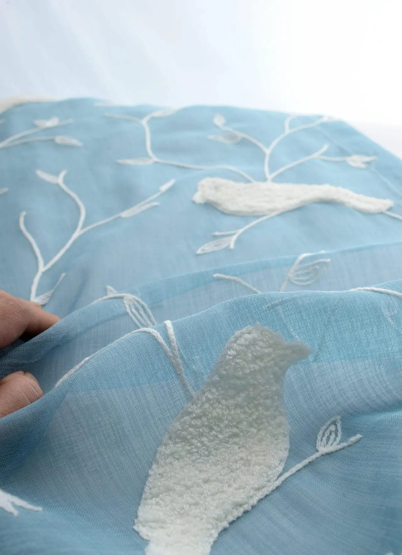 Медленно соул порошок синие полотенца птицы пасторальная штора вышитые шторы для животных тюль для гостиной кухни 3d отвесная спальня - Цвет: tulle1
